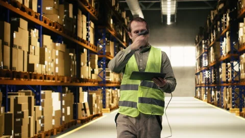 Warehouse staff scanning barcodes and shipment details on tablet Stock Footage 332908213