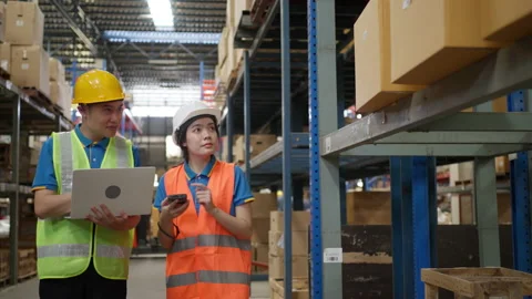 Warehouse staff working together to check the inventory Stock Footage 206663526
