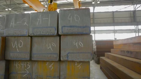 Warehouse of steel blocks Stock Footage 66500968