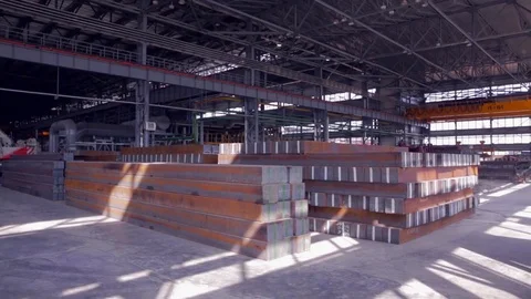 Warehouse of steel blocks Stock Footage 69769145