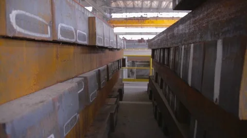 Warehouse of steel blocks Stock Footage 73537375