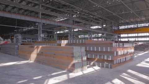 Warehouse of steel blocks Stock Footage 84886220