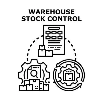 Warehouse stock control process with inventory management concept 스톡 일러스트