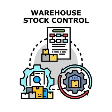 Warehouse stock control process with inventory management concept 스톡 일러스트