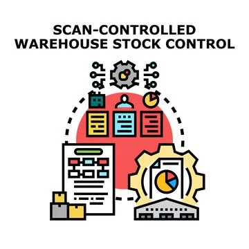 Warehouse stock control system with inventory management and logistics Stock Illustration