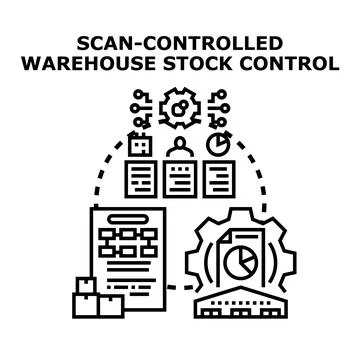Warehouse stock control system with inventory management and logistics Stock Illustration