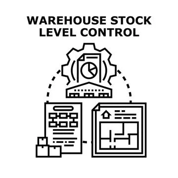 Warehouse stock level control managing inventory logistics system Stock Illustration