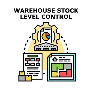 Warehouse stock level control managing inventory logistics system Stock Illustration