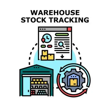 Warehouse stock tracking process for inventory management system Stock Illustration