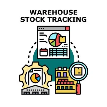 Warehouse stock tracking system managing inventory control Illustrazione stock