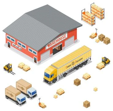Warehouse Storage and Delivery Isometric 库存插图