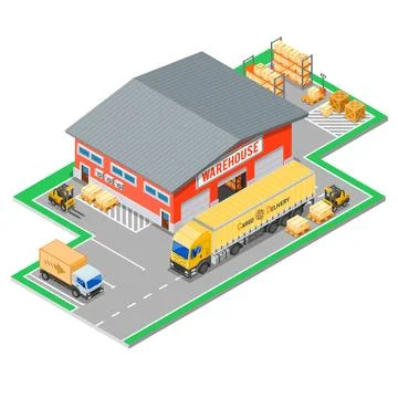 Warehouse Storage and Delivery Isometric 库存插图
