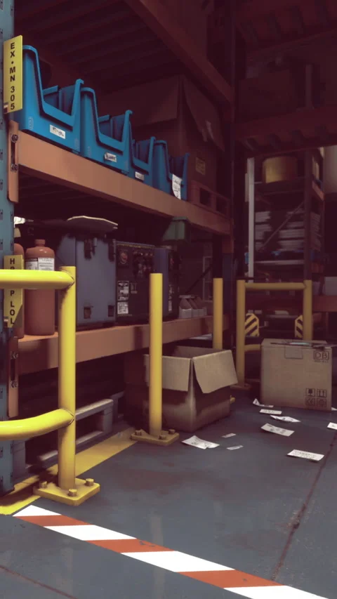 Warehouse storage area with boxes and shelves during daytime working hours Stock Footage 335970209