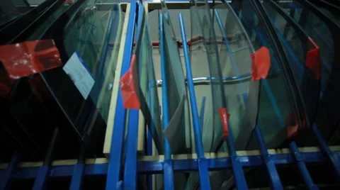 Warehouse storage of auto-glass Stock Footage 49071267