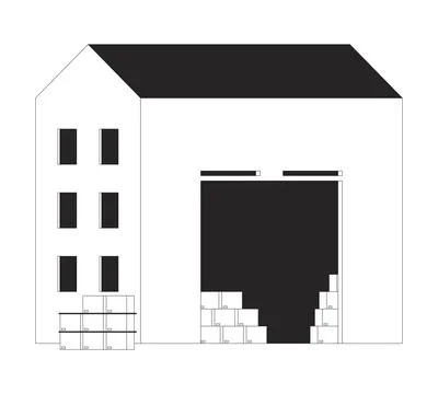 Warehouse storage building cardboard boxes 2D line object Ilustración de archivo