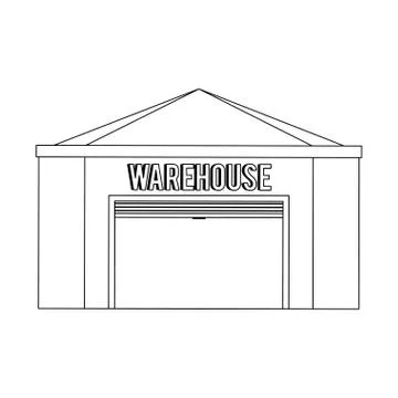 Warehouse storage building empty isolated in black and white Ilustración de archivo