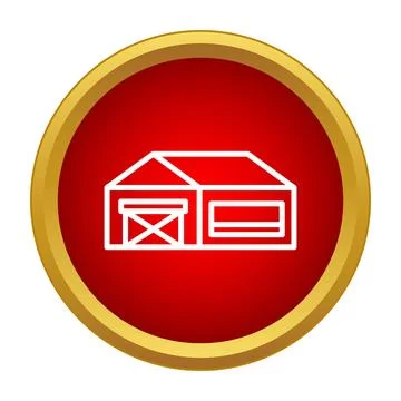 Warehouse storage building flat line icon button Stock Illustration