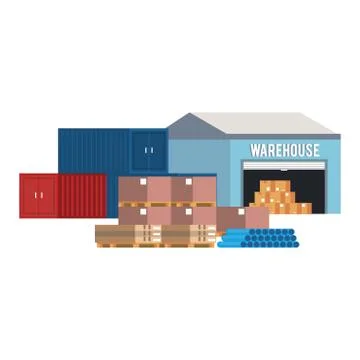 Warehouse storage building with merchandise Ilustración de archivo