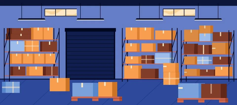 Warehouse Storage With Cardboard Boxes Vector Illustration