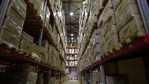 Warehouse, storage at the enterprise. Large racks 4 Stock Footage 112127219