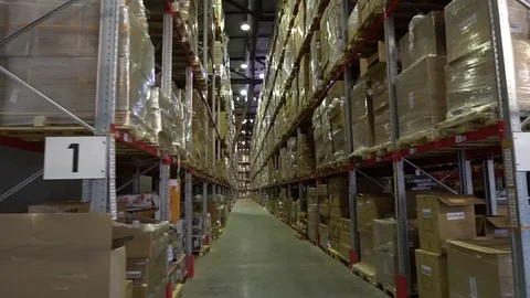 Warehouse, storage at the enterprise. Large racks 5 Stock Footage 112127299