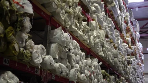 Warehouse, storage at the enterprise. Large racks 9 Stock Footage 112127614