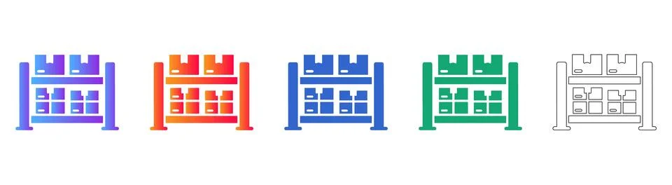 Warehouse Storage Rack and Box Icons Collection Stock Illustration