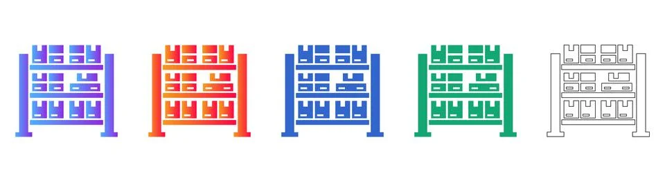 Warehouse Storage Rack Icon Set in Gradient and Outline Stock Illustration