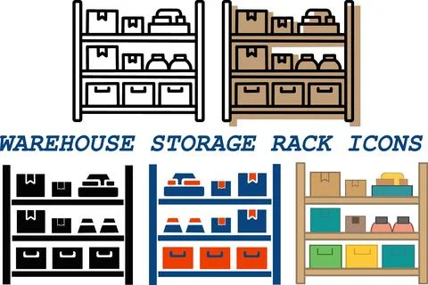 Warehouse storage rack inventory shelf icons Stock Illustration
