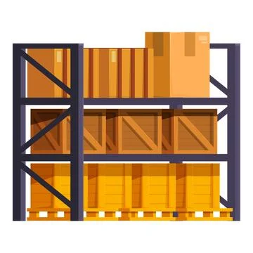 Warehouse storage system organizing packages on pallets Stock Illustration