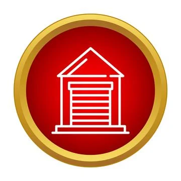 Warehouse storage unit building icon within red circle Ilustración de archivo