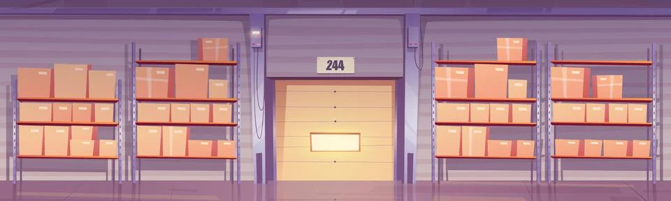 Warehouse store interior, logistic, postal service Illustrazione stock