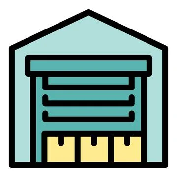 Warehouse storing goods with roller shutter door and cardboard boxes 스톡 일러스트