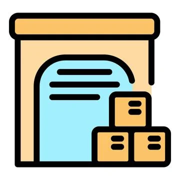 Warehouse storing packages with closed roller shutter door Stock Illustration
