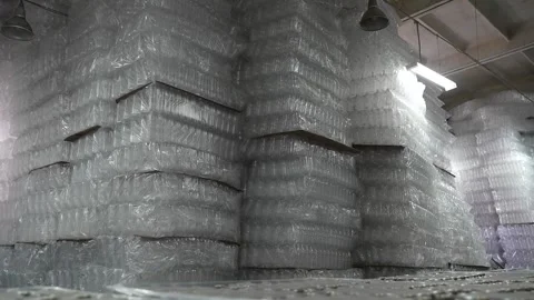 Warehouse for storing plastic bottles Video stock 304368749