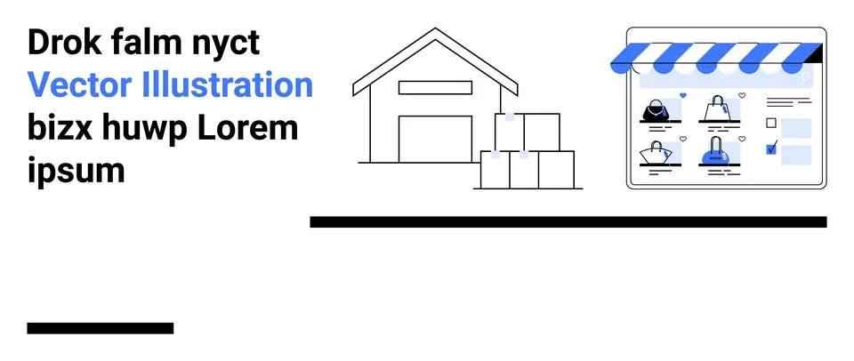 Warehouse structure with boxes and a digital shipping and management dashboar Illustrazione stock