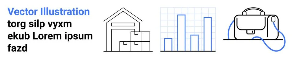 Warehouse structure with boxes, bar graph with data points, and professional  Illustrazione stock