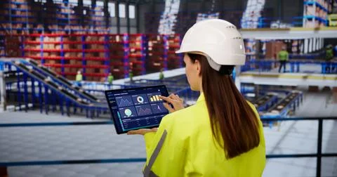 Warehouse Supervisor Analyzing Inventory Metrics On Tablet For Streamlined Su Stock Photos