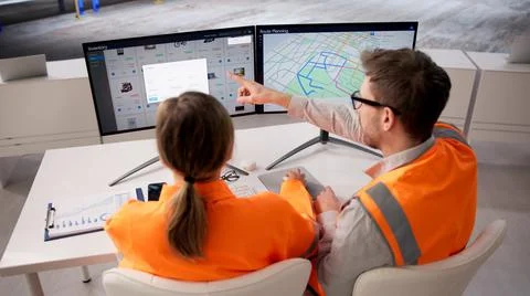 Warehouse Supervisor Analyzing Inventory Records On Office Computer Screen Stock Photos
