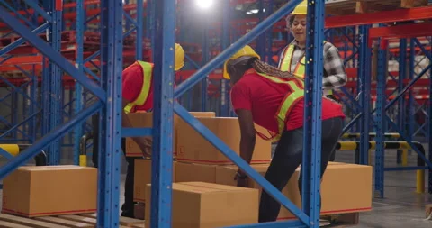 Warehouse team loading delivery boxes - Logistic and industry concept at the war Stock Footage 210678621