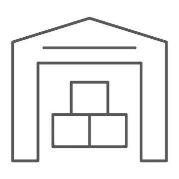 Warehouse thin line icon, building and store, storage sign, vector graphics, a Stock Illustration