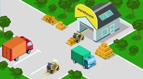 Warehouse transport forklift loading box pallet looped animated. Vidéo 58434767