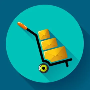 Warehouse Trolley flat 2.0 long shadow vector icon. 스톡 일러스트