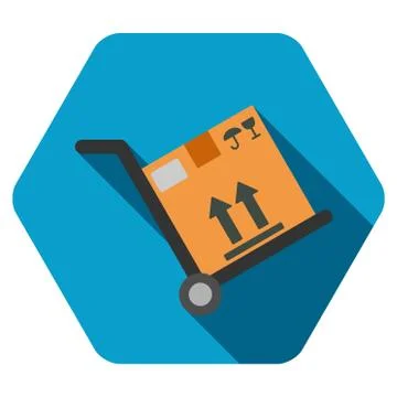 Warehouse Trolley Flat Hexagon Icon with Long Shadow Illustrazione stock