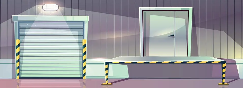 Warehouse unloading platform vector roller shutters Stock Illustration