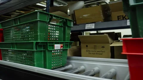 In warehouse various baskets stacked and organized meticulously Video stock 281550132