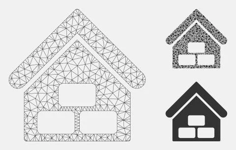 Warehouse Vector Mesh Wire Frame Model and Triangle Mosaic Icon Illustrazione stock
