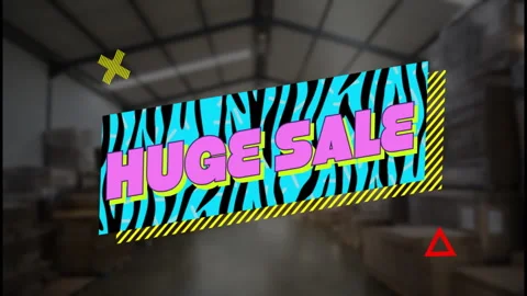 In warehouse, vibrant zebra pattern with huge sale text grabbing attention Stock Footage 303869630