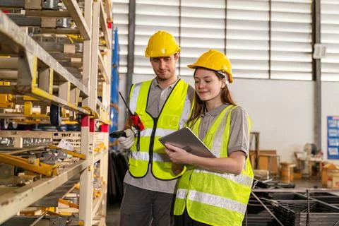 Warehouse worker and managers check stock Stock Photos