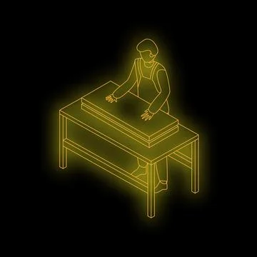 Warehouse worker arranging boxes on table neon sign Stock Illustration